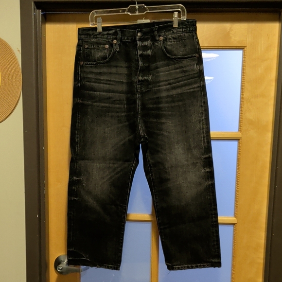R13 Denim - R13 Distressed Taylored Crop Relaxed Jeans In Eton Black Selvedge